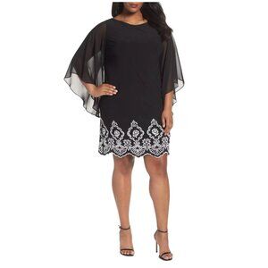 Xscape NWT Black With White Beading Shift Capelet Dress